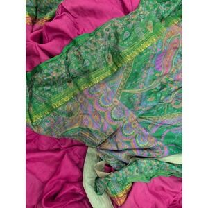 Vintage Silk Saree for Crafting Sewing Quilting Upcycled Projects Pink Green